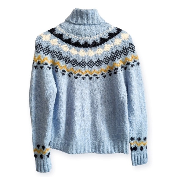 Derek Lam 10 Crosby Diagonal Fair Isle Alpine Turtleneck Sweater, Size S blue - Picture 4 of 15